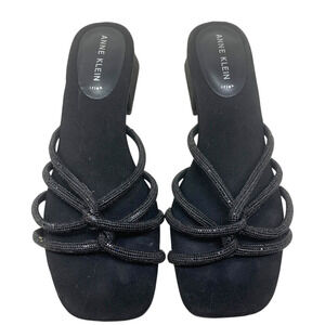 Anne Klein Nicoletta iFLex Sz 9.5 Black Block Heel Strappy Slide Sandals